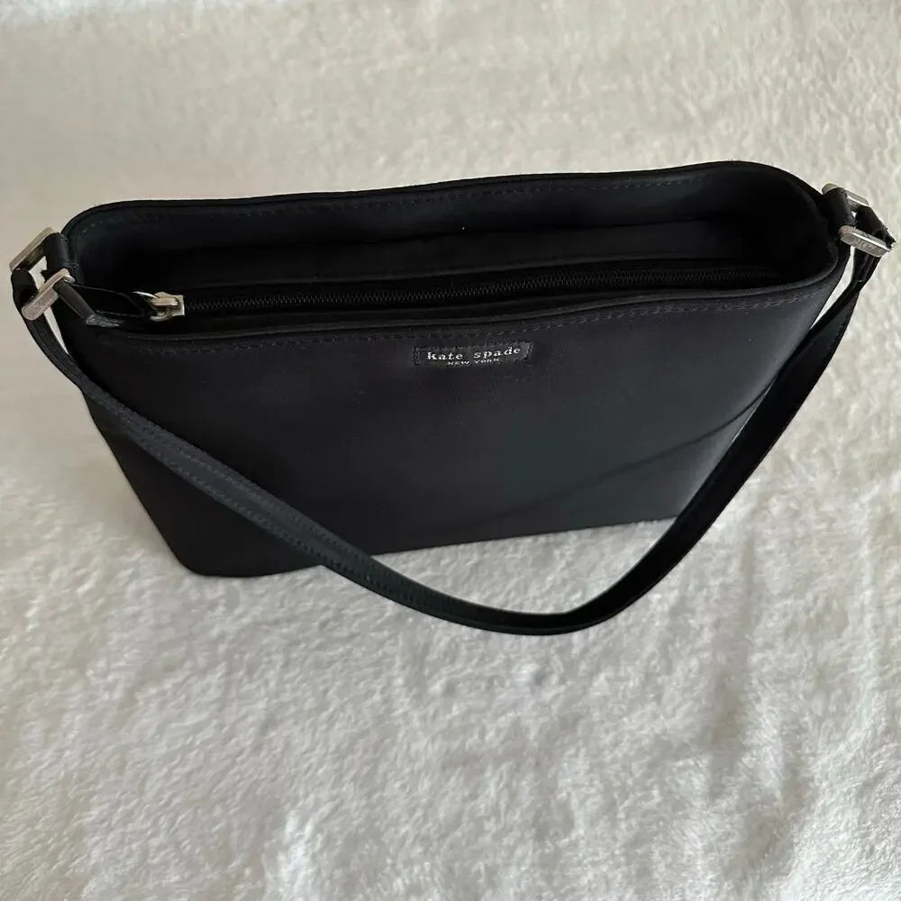 Kate Spade Black Nylon Shoulder Bag Sleek Minimal Y2K Classic Chic Clean Girl